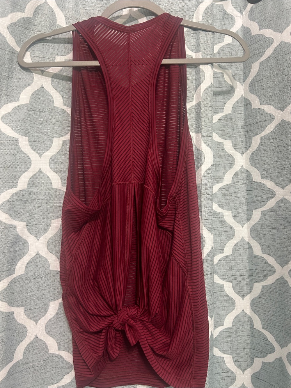 Sleeveless Burgundy Mesh Stripe Tie back tank